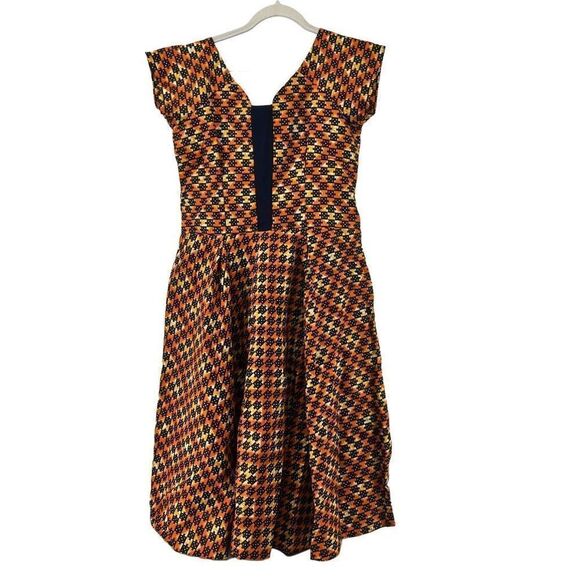 Fit & Flare Dress Geometric Print Sleeveless‎ Casual Party Rockabilly Swing M - Picture 1 of 11